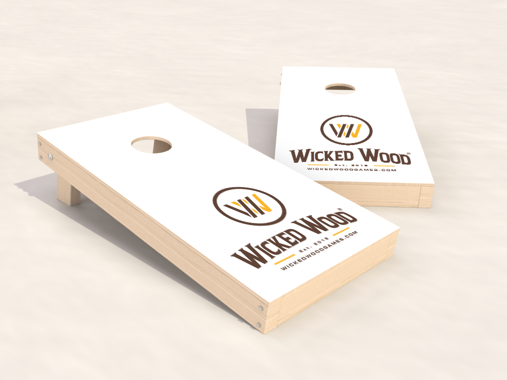 Cornhole Set - Weißer Druck mit Logo - 120x60cm - Wicked Wood Games